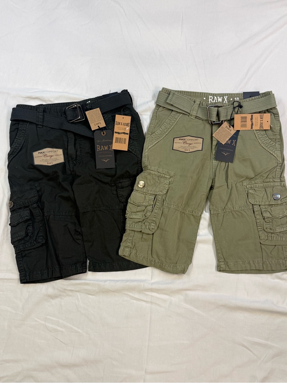 Boys Cargo Shorts with Belt - Black and Olive NWT